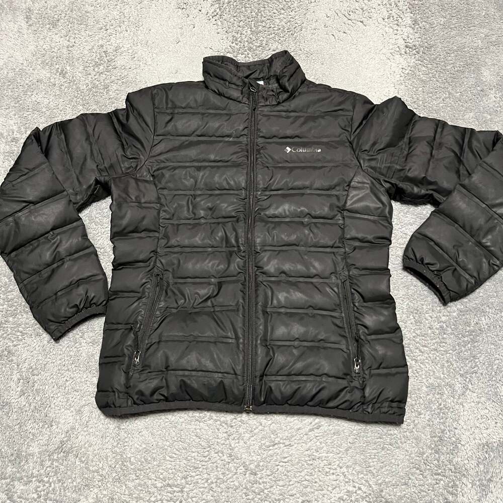 Columbia Puffer Jacket Womens Medium Down Black Coat **wearing